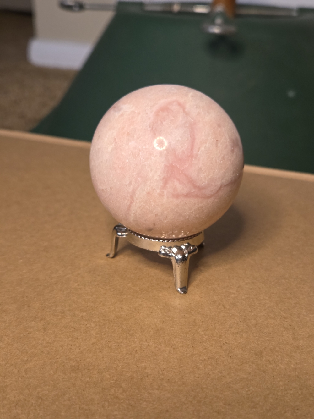 Polished Pink Opal Sphere on Silver Stand